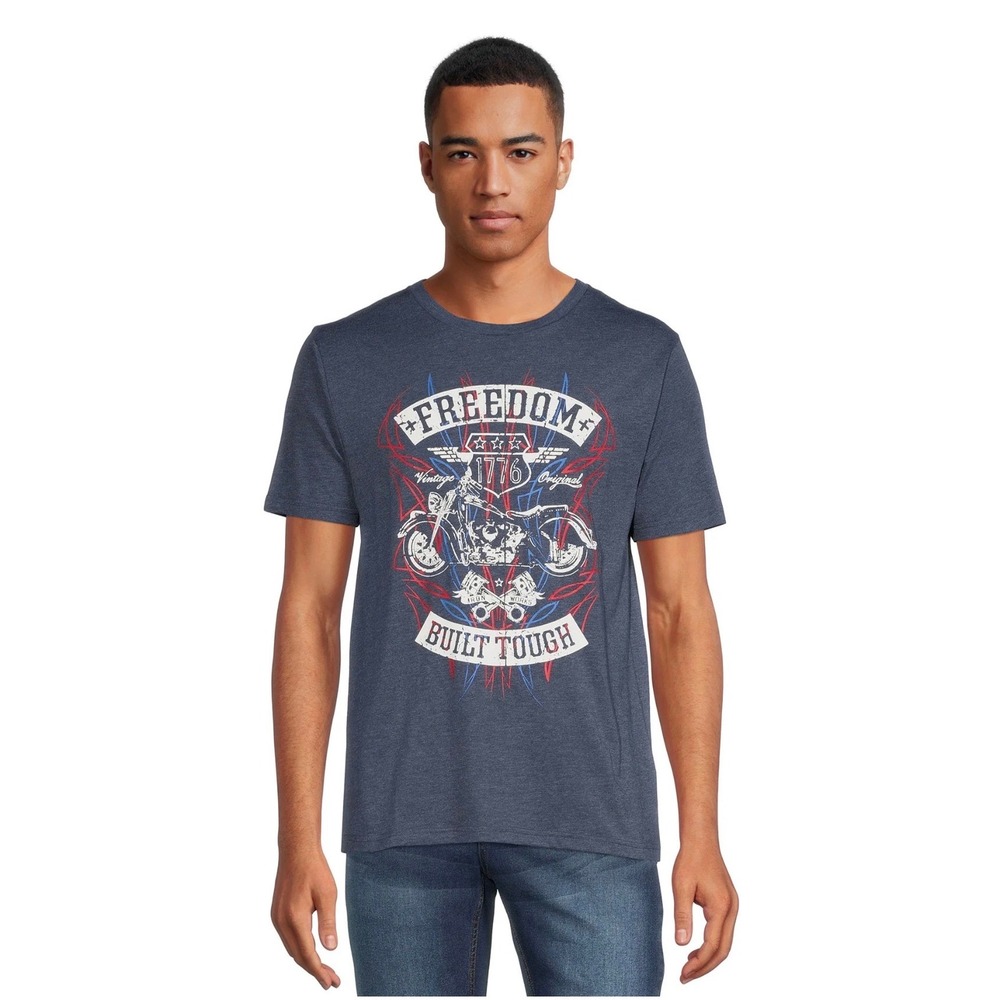 Mens Navy Blue Freedom Built Tough Motorcycle Graphic T Shirt Size XXXL